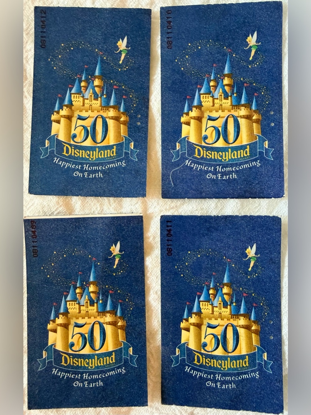 Disneyland 50th Anniversary Park Hopper 2005 Collectible Tickets, set of 4